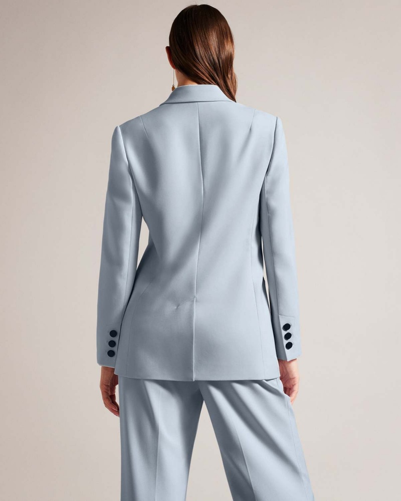 Ted Baker HILDIA Long Line Double Breasted Jacket Lt-Blue | 237HDTURN