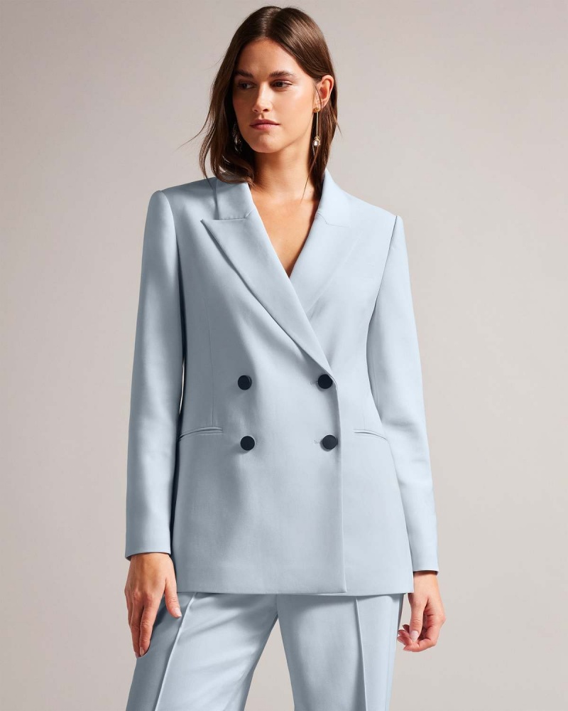 Ted Baker HILDIA Long Line Double Breasted Jacket Lt-Blue | 237HDTURN