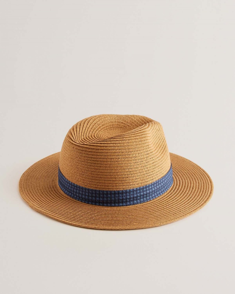 Ted Baker HURCANN Straw Fedora Hat Natural | 348IHRAFD