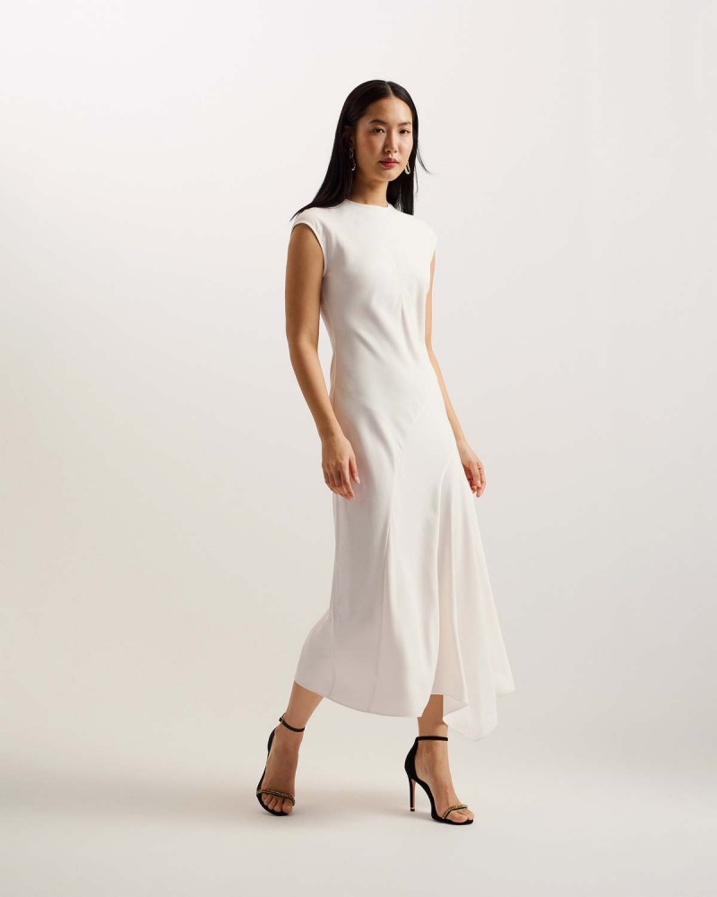 Ted Baker ISPARTA Asymmetric Midi Rochie With Curved Seams Ivory | 421BSNPUI