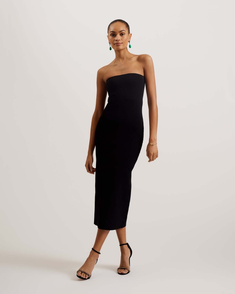 Ted Baker JESSSI Tricotate Strapless Bodycon Midi Rochie Negrii | 185FDTVYK