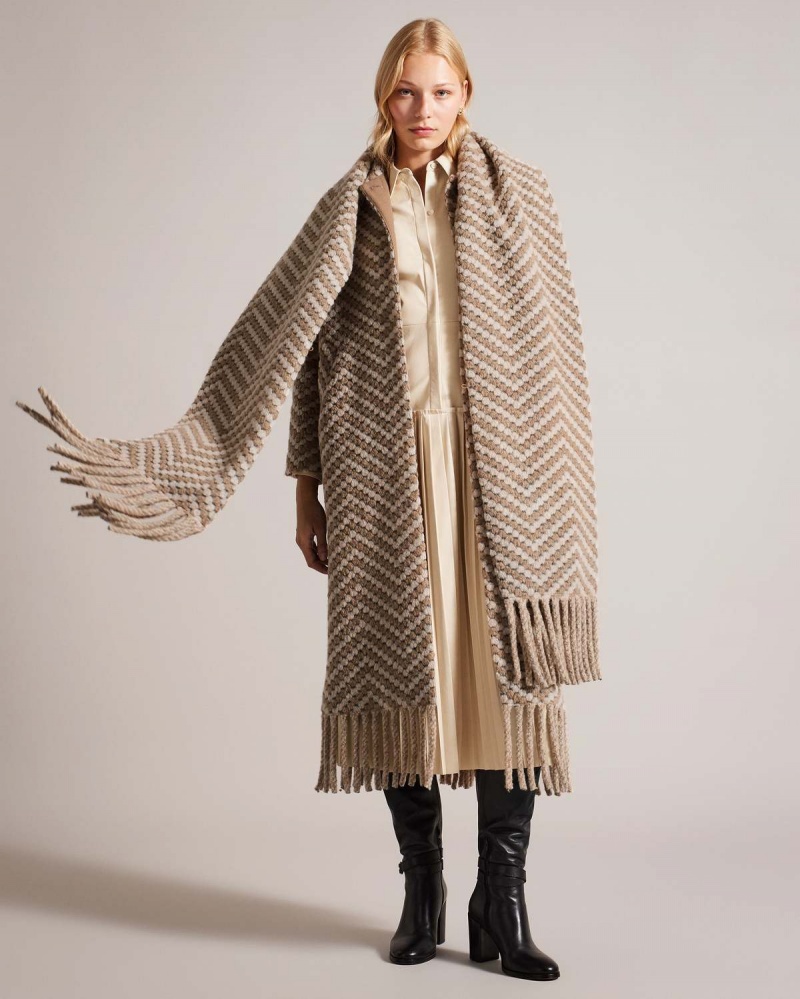 Ted Baker JILLIYA Oversized Twill Knit Scarf Coat Camel | 109GCIVHZ