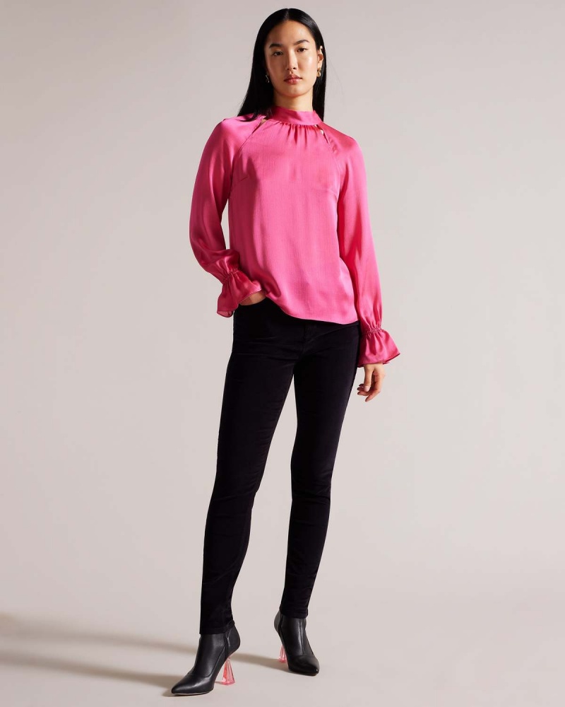 Ted Baker JOANHA High Neck Long Sleeve Blouse with Cut Out Roz | 074EQLOCY