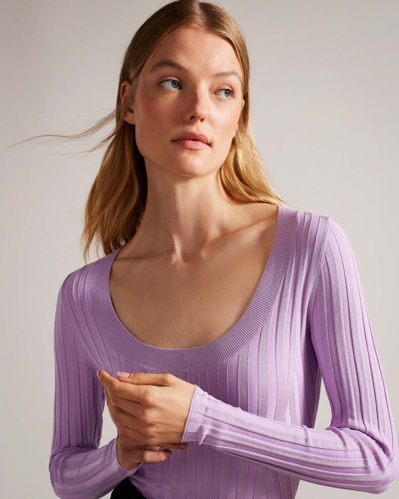 Ted Baker JOLIA Rib Engineered Knit Top Lilac | 215OJPTIS