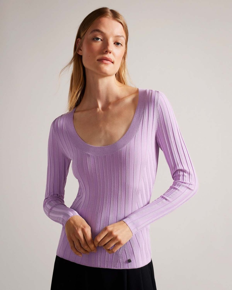 Ted Baker JOLIA Rib Engineered Knit Top Lilac | 215OJPTIS