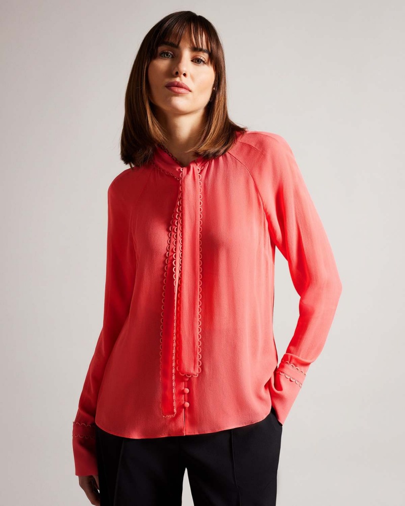 Ted Baker JULINAA Blouse with Rouleaux Trim Detail Corai | 409CIBZNW