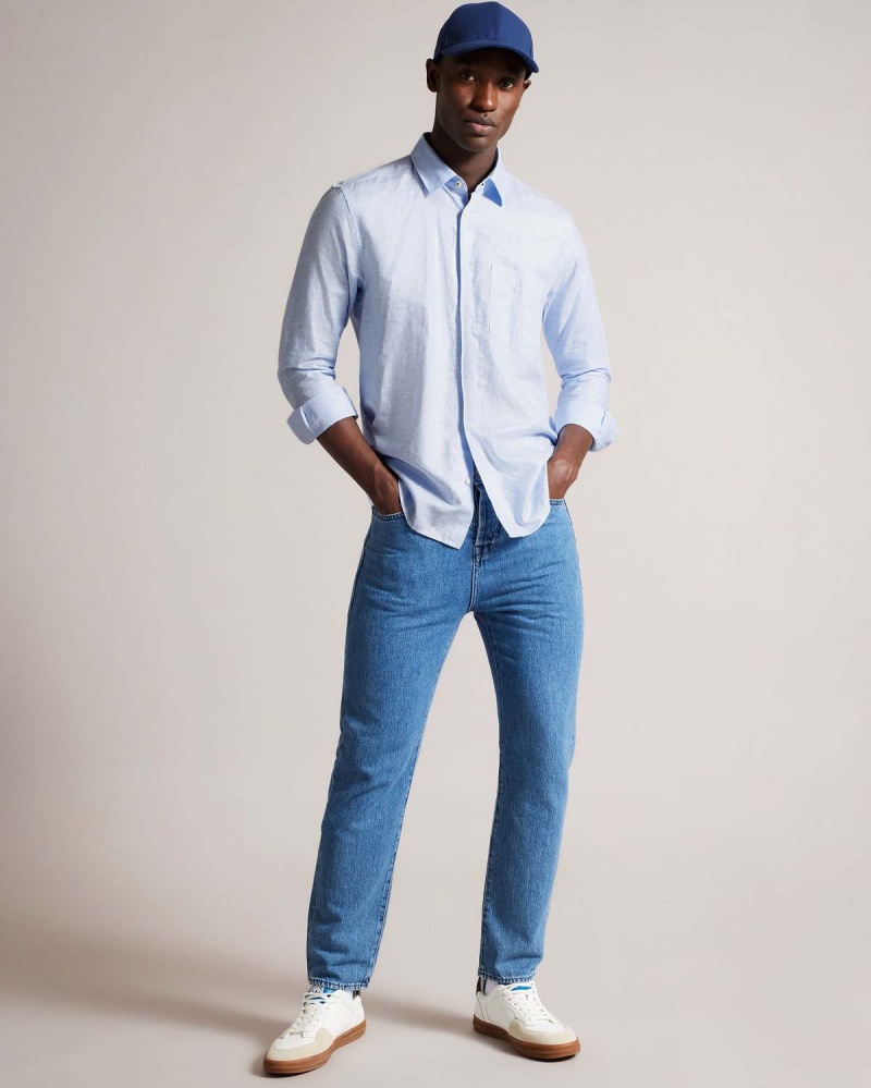 Ted Baker KINGWEL Long Sleeve Linen Shirt Lt-Blue | 517TBUFPN