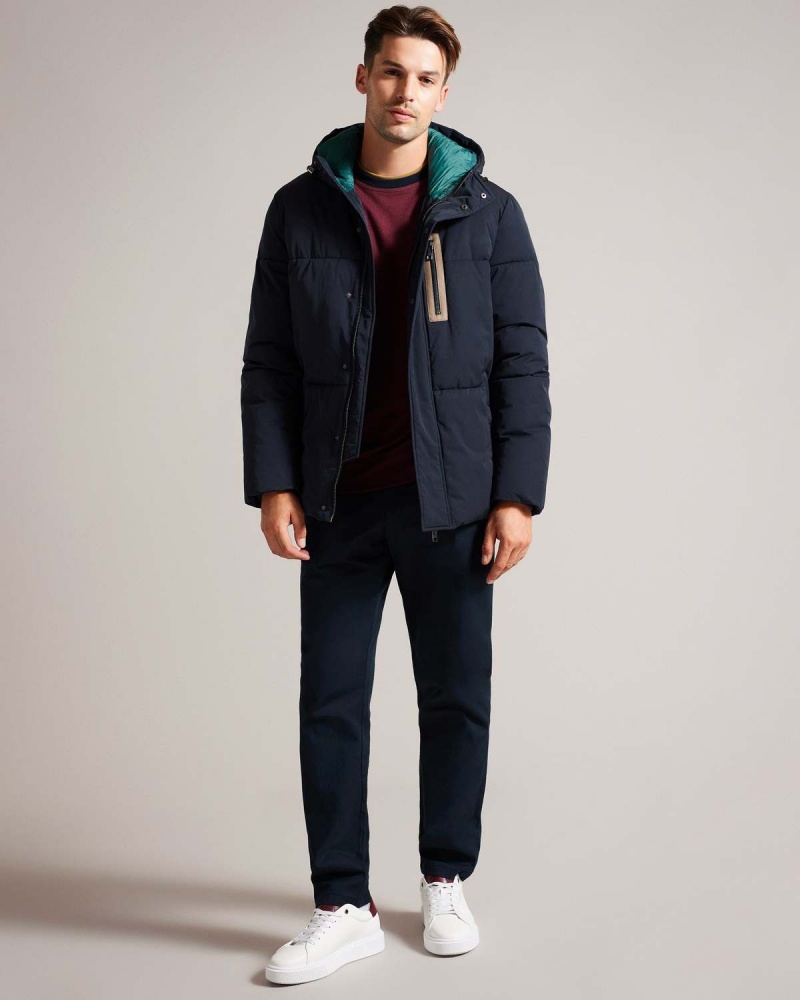 Ted Baker KINMONT Scurte Cu Glugă Puffer Jacket Bleumarin | 816VTBZYE