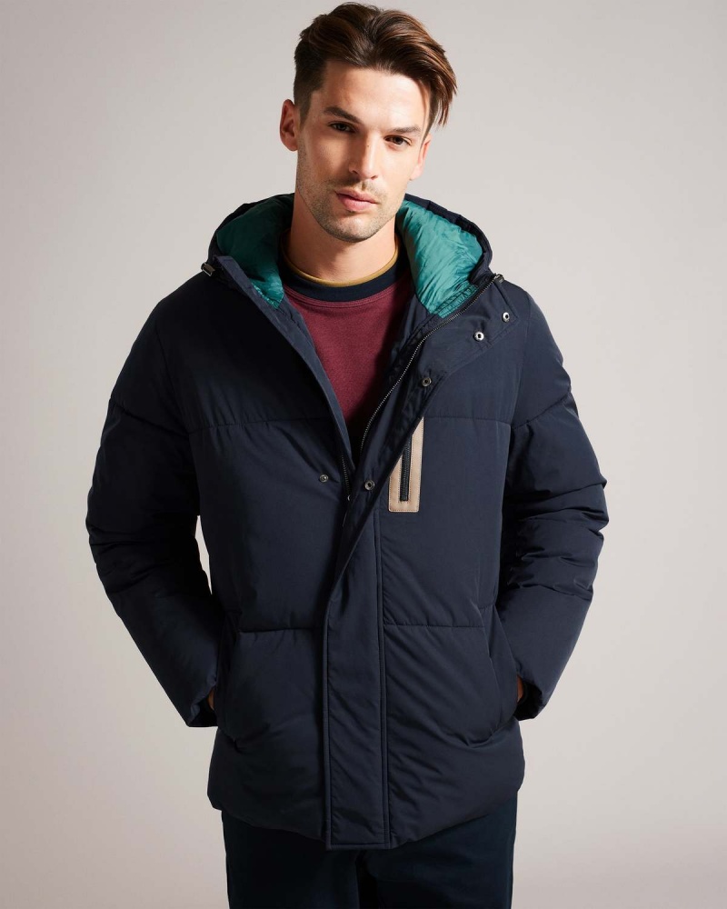 Ted Baker KINMONT Scurte Cu Glugă Puffer Jacket Bleumarin | 816VTBZYE