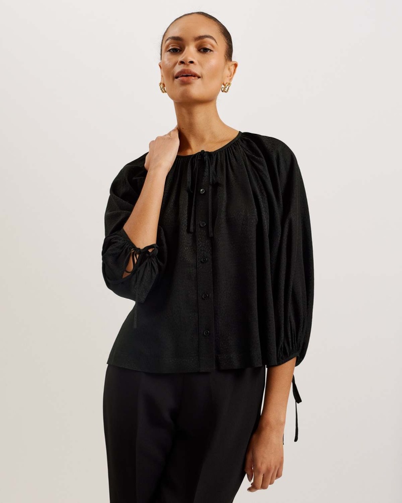 Ted Baker KORYAH Raglan Puff Sleeve Blouse Negrii | 982PAIBMY