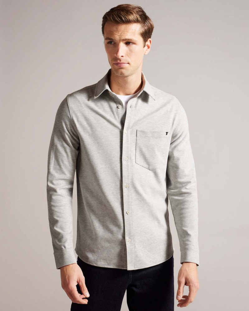 Ted Baker LEYLAND LS Bumbac Jersey Shirt Lt-grey | 584JCULIF