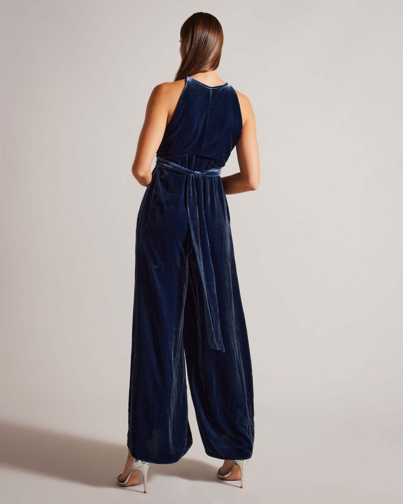 Ted Baker LIBBIEY Halterneck Jumpsuit with Wrap Bodice Bleumarin | 263WXLQJB