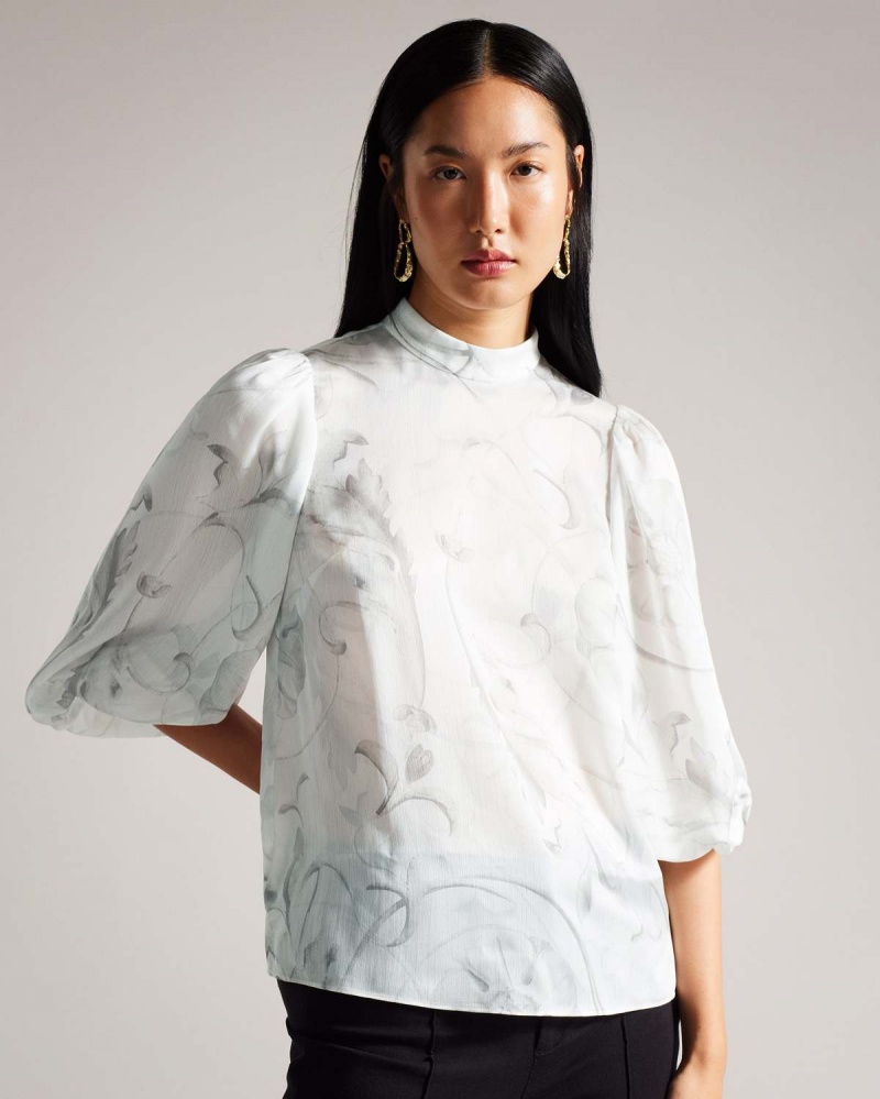 Ted Baker LILIOH High Neck Balloon Sleeve Blouse Ivory | 672OFDWNG