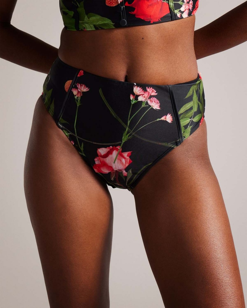 Ted Baker LOESIY Printed High Waisted Bikini Pant Negrii | 352CBTKEP