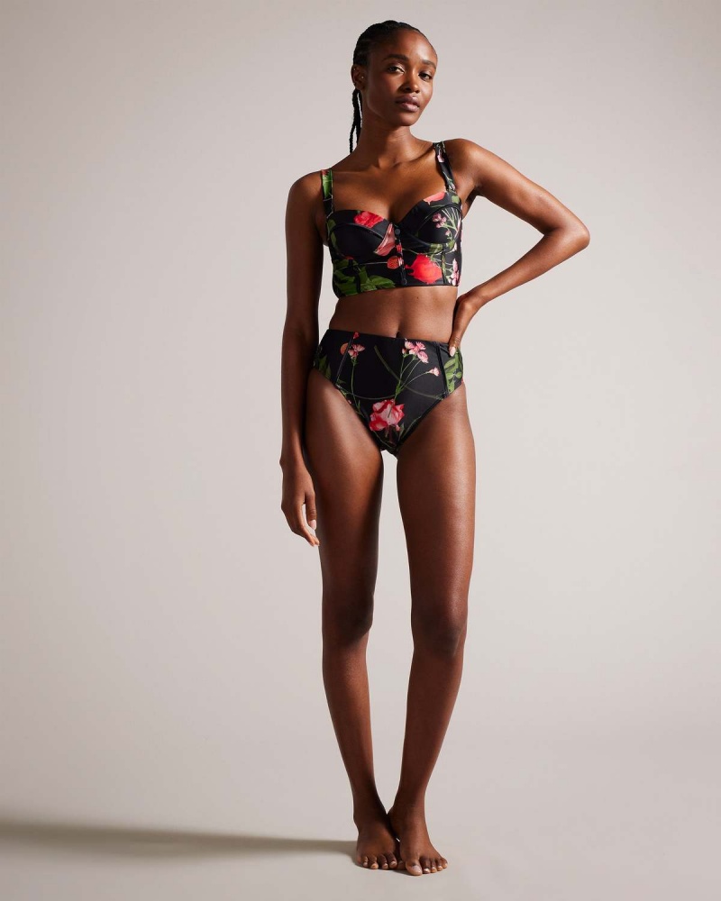 Ted Baker LOESIY Printed High Waisted Bikini Pant Negrii | 352CBTKEP