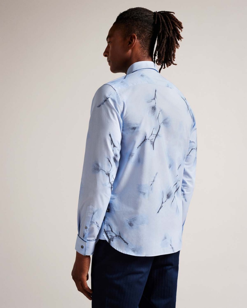 Ted Baker LOUTH Long Sleeve Photographic Print Shirt Sky-blue | 021FPKAYO