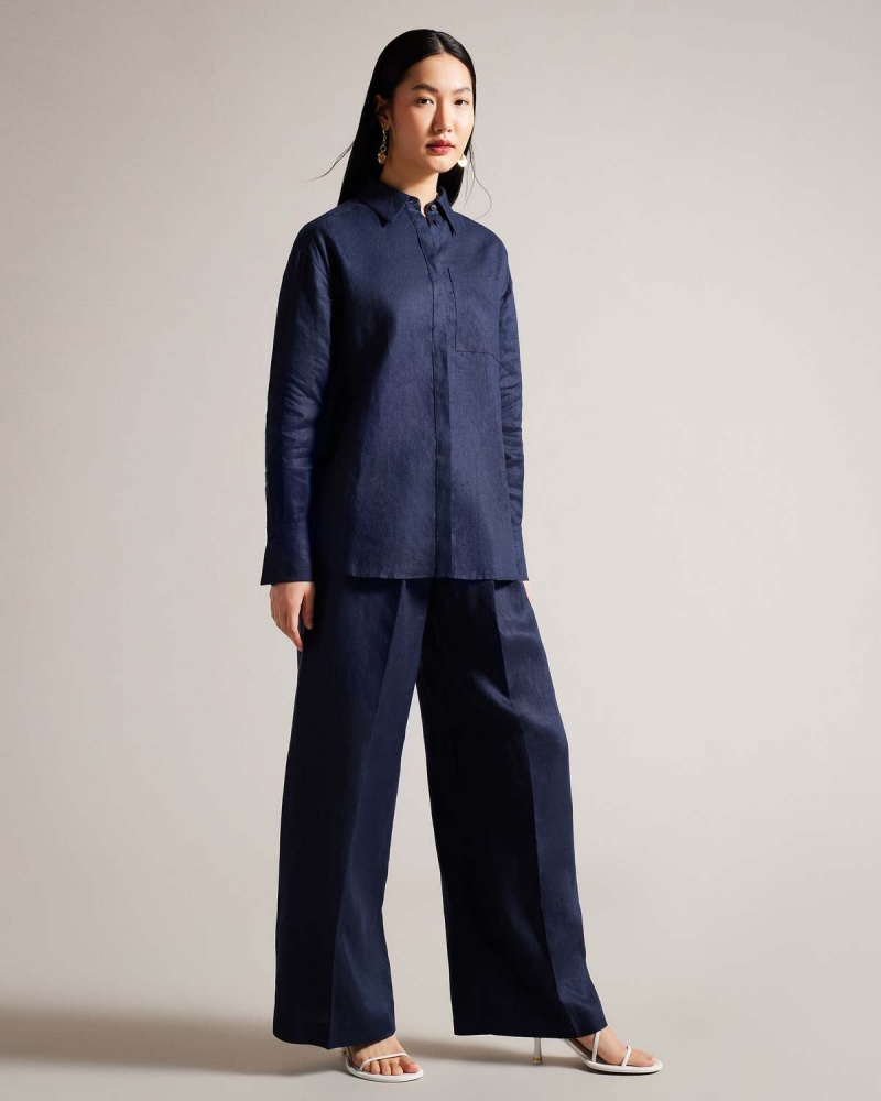 Ted Baker LUCIHH Linen Trouser Bleumarin | 645NCPGJS