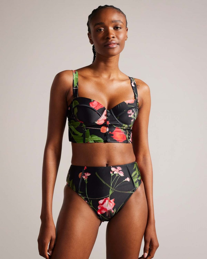 Ted Baker LUSIYE Printed Longline Bikini Top Negrii | 436FQYIZU