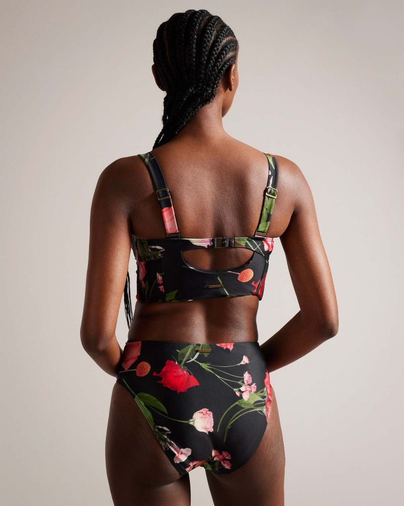 Ted Baker LUSIYE Printed Longline Bikini Top Negrii | 436FQYIZU