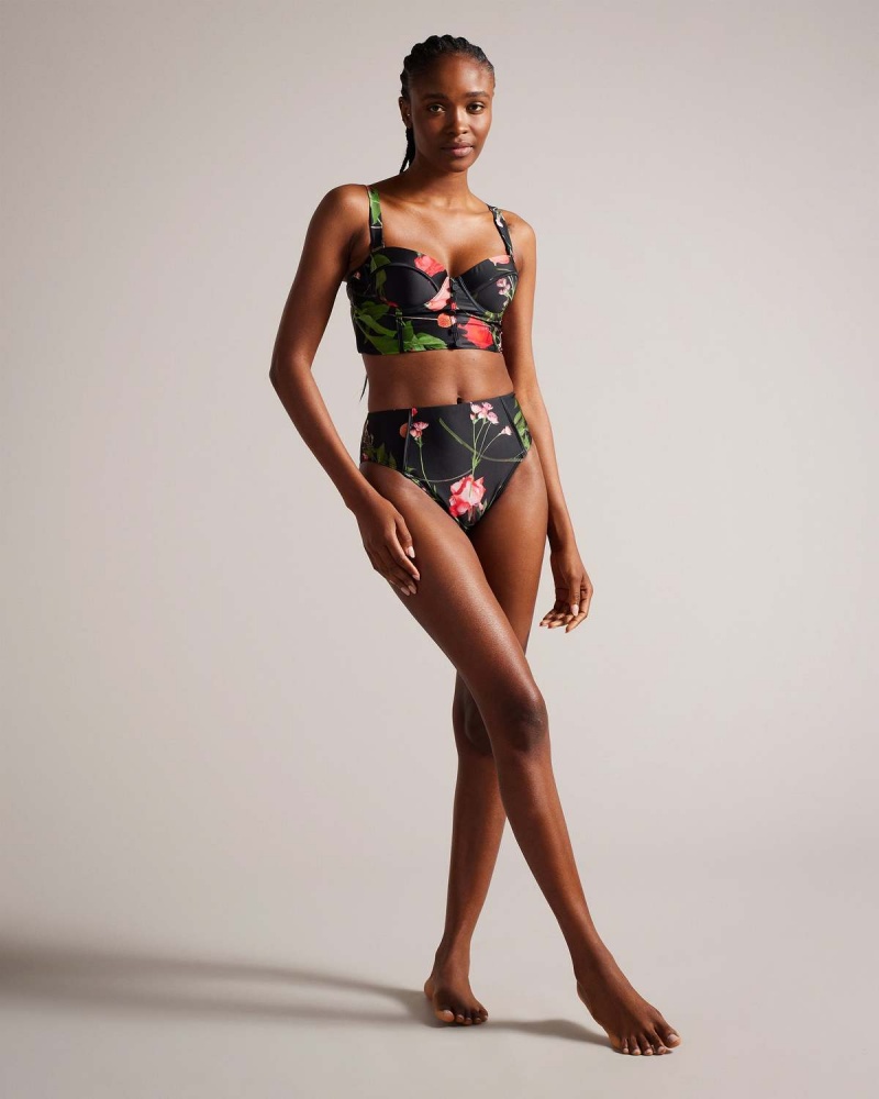 Ted Baker LUSIYE Printed Longline Bikini Top Negrii | 436FQYIZU