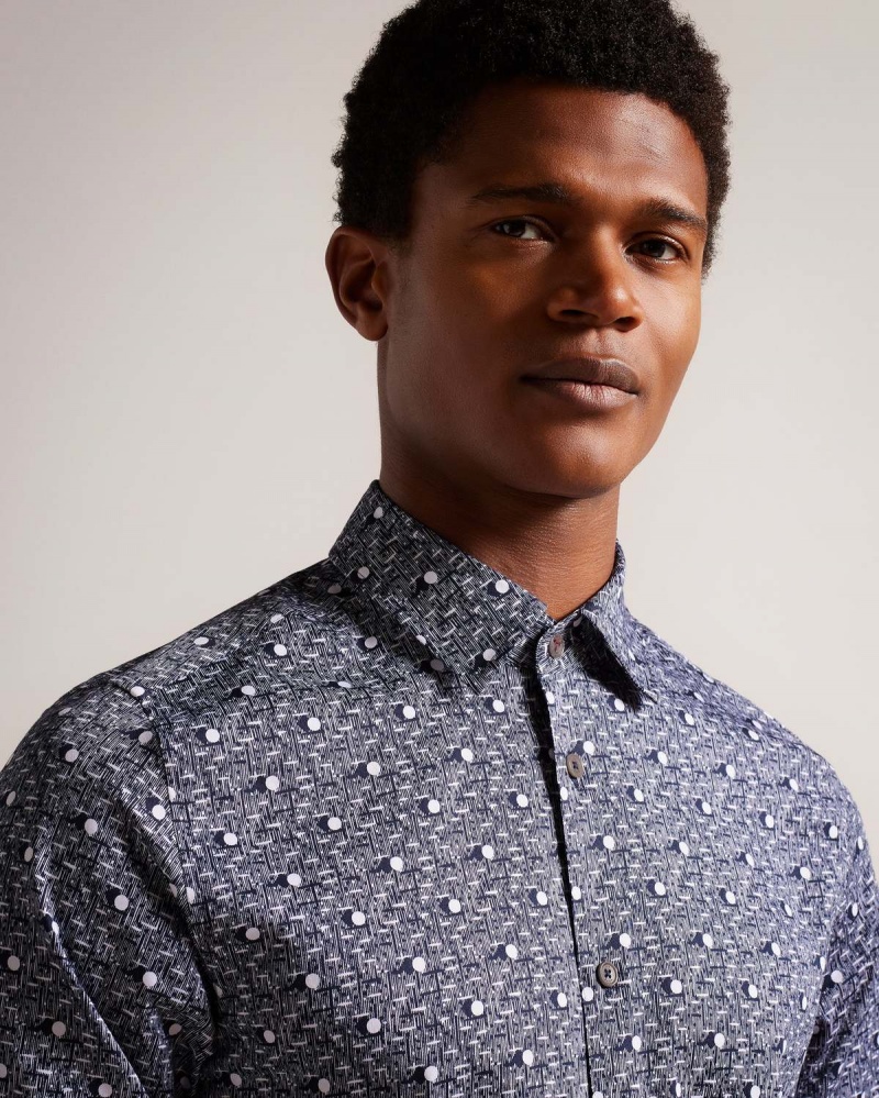 Ted Baker MACCLE LS Spot Print Shirt Bleumarin | 542SVQIRP