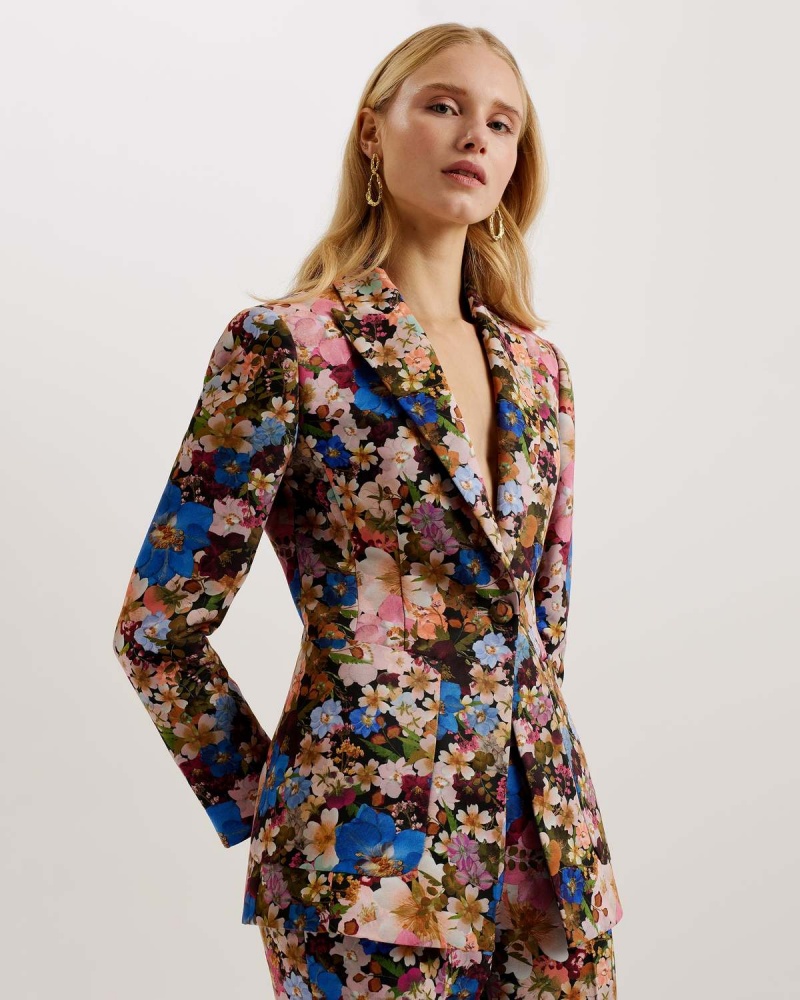 Ted Baker MADONIA Printed Single Breasted Tailored Blazer Negrii | 078SLXBYC