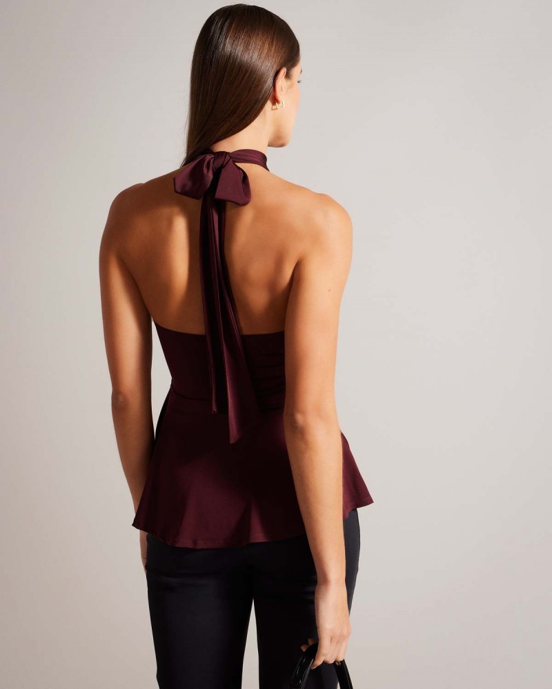 Ted Baker MALEAN Twisted Talie Halter Neck Top Wine | 634QIPSNX