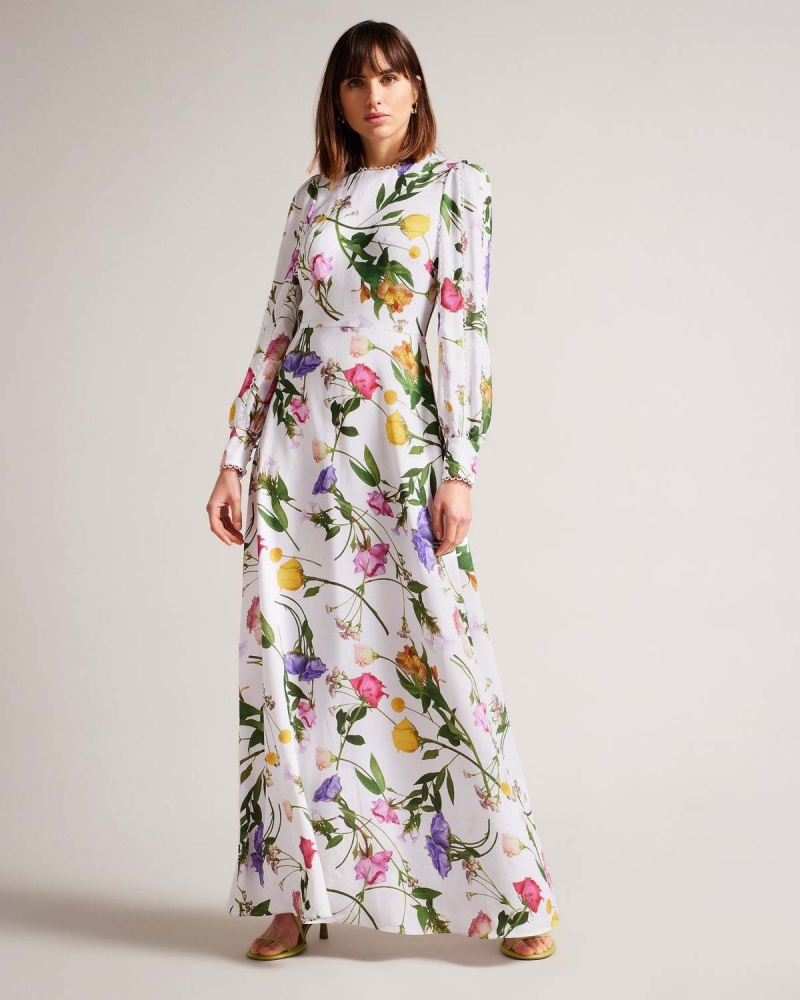 Ted Baker MARGGOH Blouson Sleeve Maxi Rochie Albi | 485UDYJWP