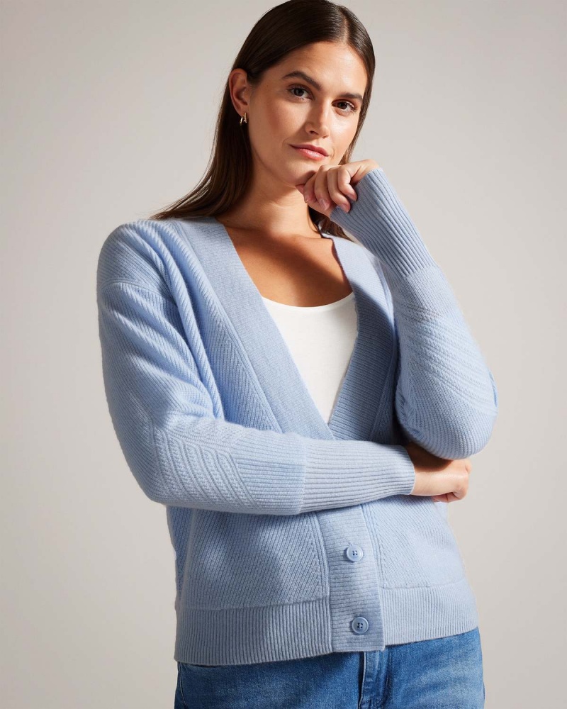 Ted Baker MARILO Easy Fit Tricotate Cardigan Lt-Blue | 621SAHLCR