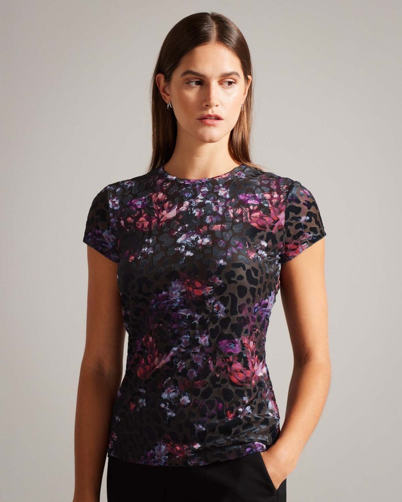 Ted Baker MARJET Devore Mesh Tee Negrii | 186LCMRUQ