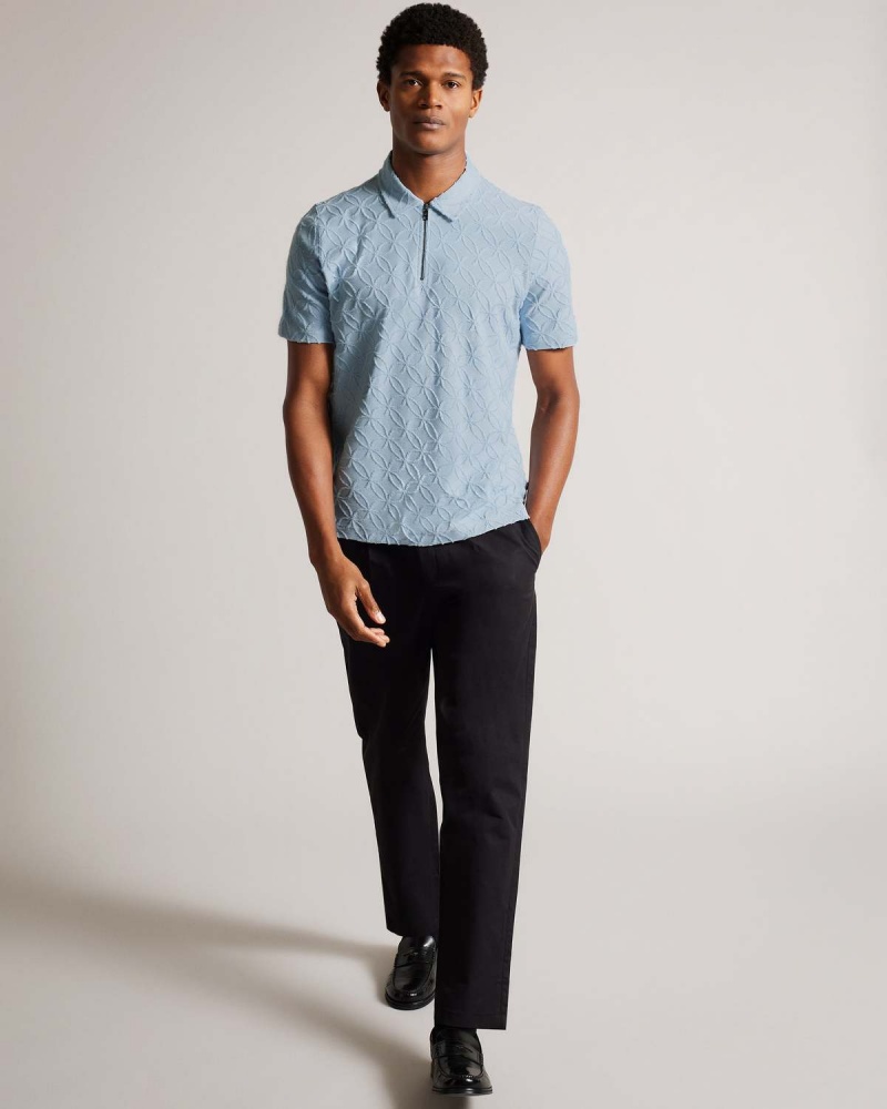 Ted Baker MAROC SS Regular Zip Jacquard Polo Lt-Blue | 837KRFOCM