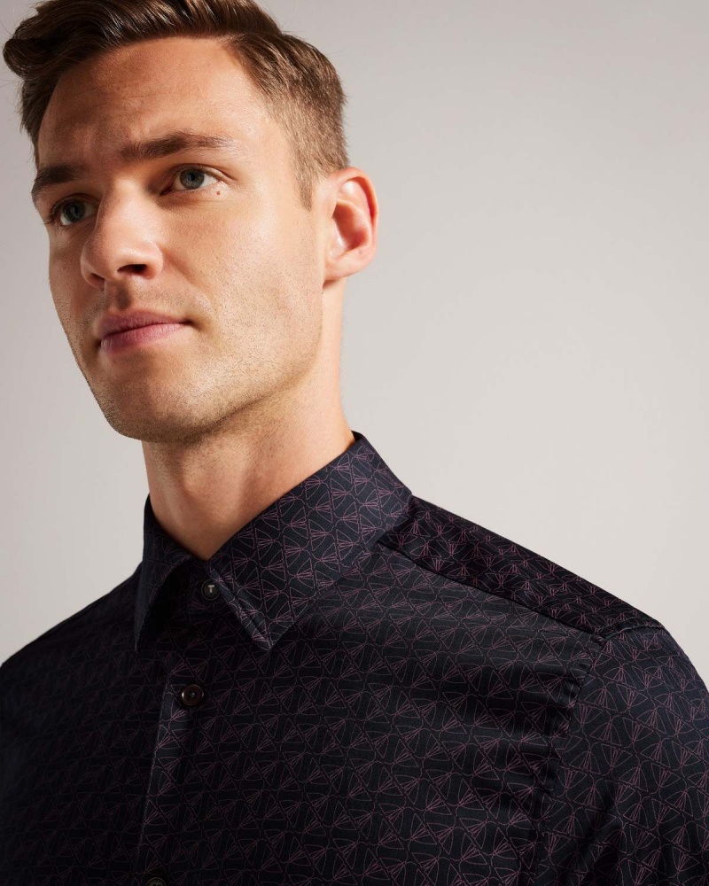 Ted Baker MATLOCK LS Moth Geo Print Shirt Bleumarin | 693BULNRS