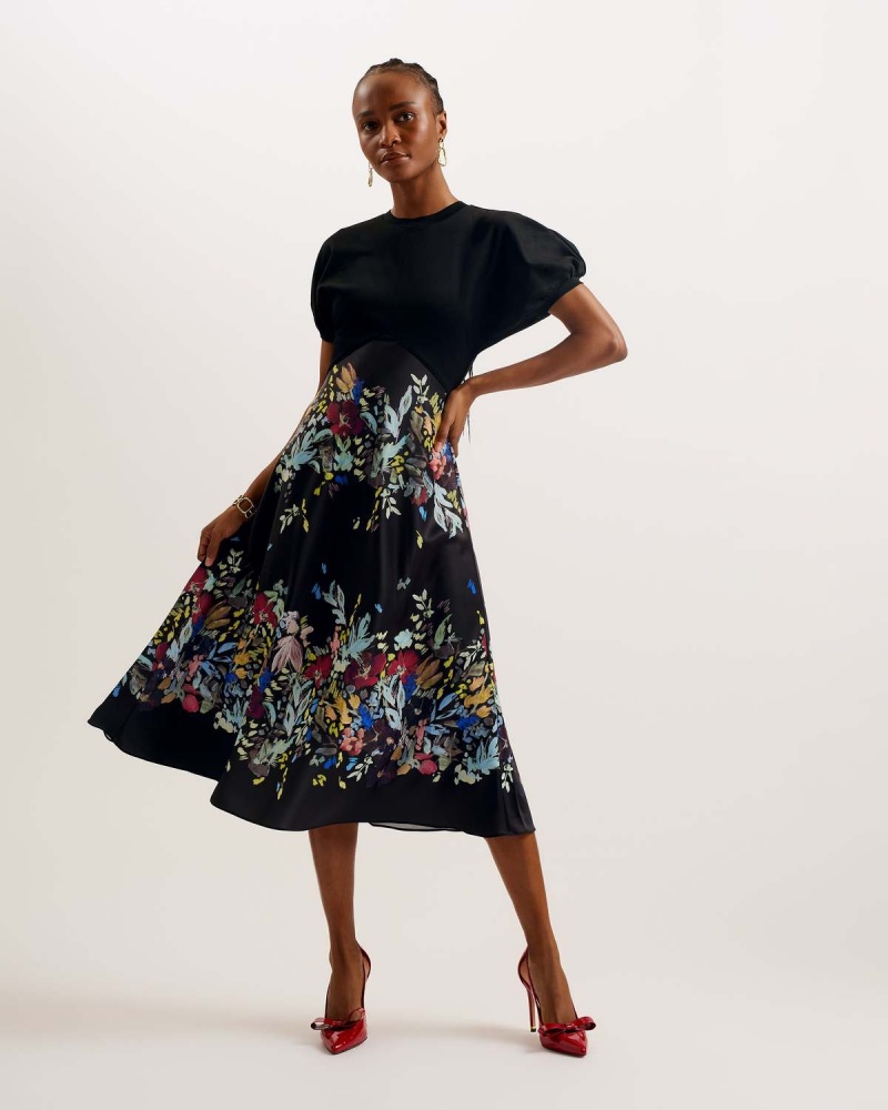 Ted Baker MAULINA Ponte Rochie With Midi Skirt Negrii | 308GWSYRF