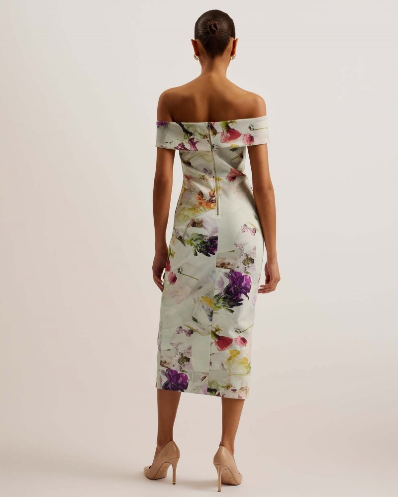 Ted Baker MERREEN Scuba Floral Midi Rochie Albi | 276PIWLBT