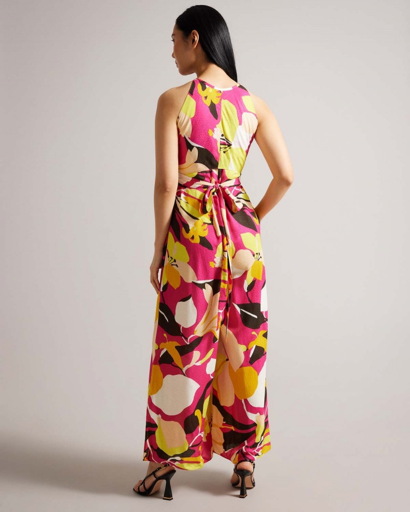 Ted Baker MOLLIAH Halterneck Jumpsuit with Wrap Bodice Detail Brt-pink | 843QOZILE