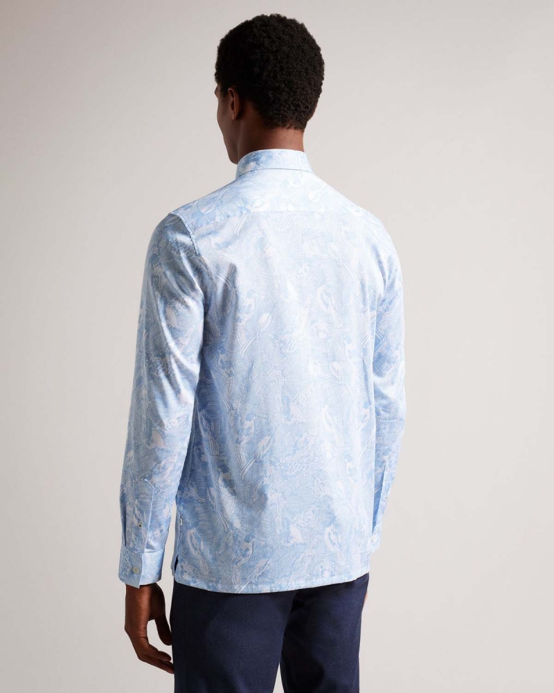 Ted Baker MULLEN LS Hand Drawn Bird Print Shirt Lt-Blue | 420GZQDIA