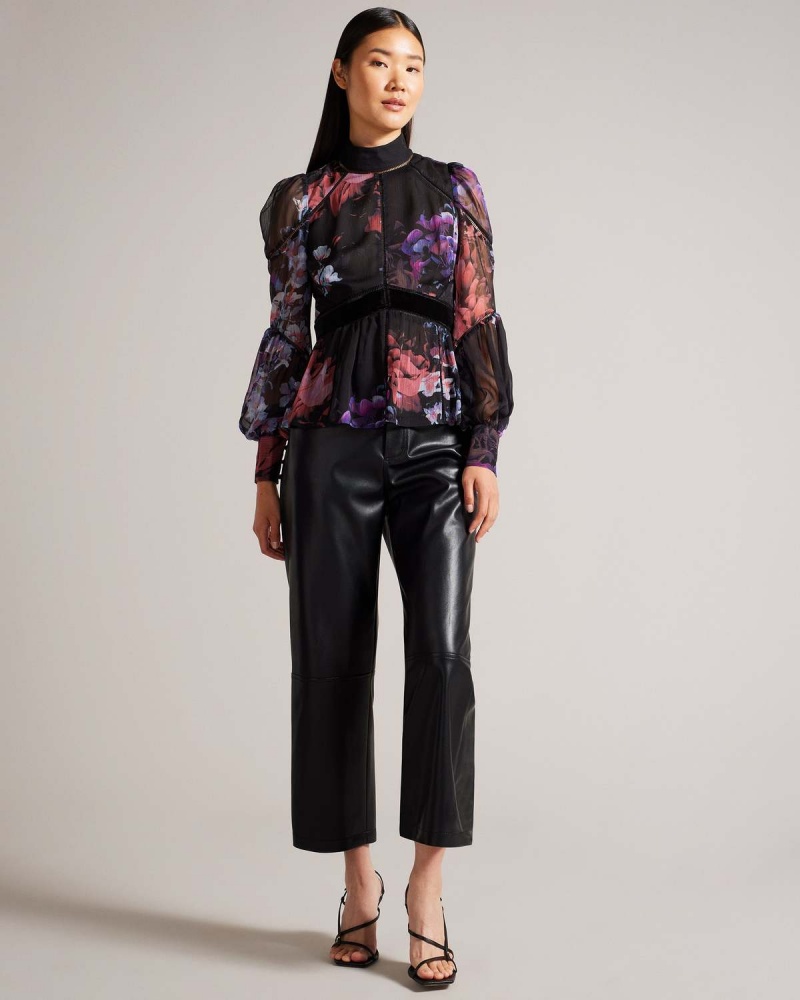 Ted Baker NEEVEH Ladder Trim Velvet Top Negrii | 685UHNGKA