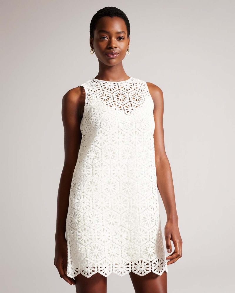 Ted Baker NELLLA Crochet A Line Shift Rochie Albi | 975XNRWQF