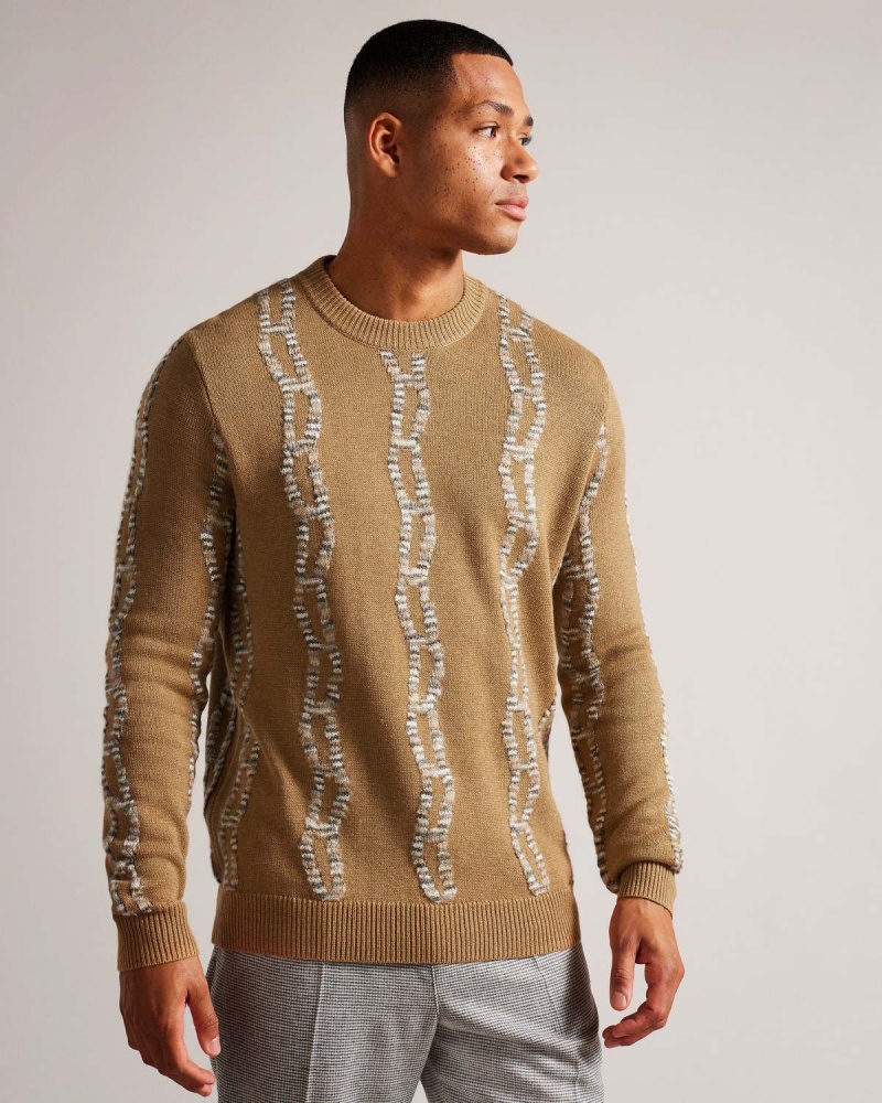 Ted Baker NERIN LS Regular Cable Crew Neck Camel | 823YEVSIZ