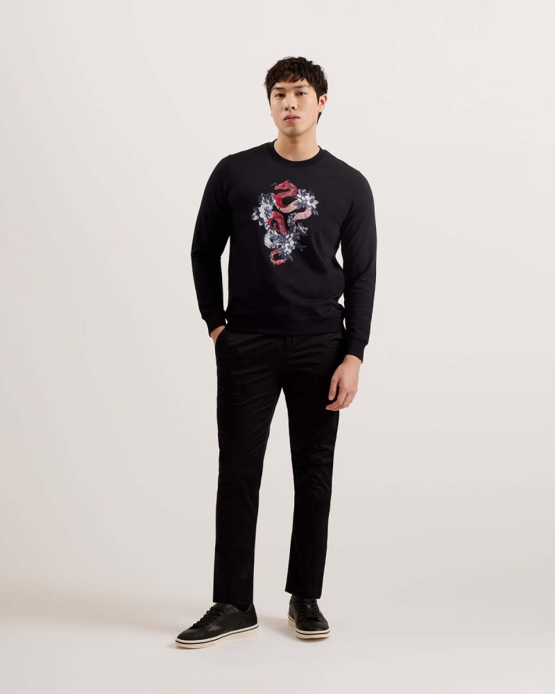 Ted Baker NEWYAR LS Regular Grafice Sweatshirt Negrii | 023UHTFWE