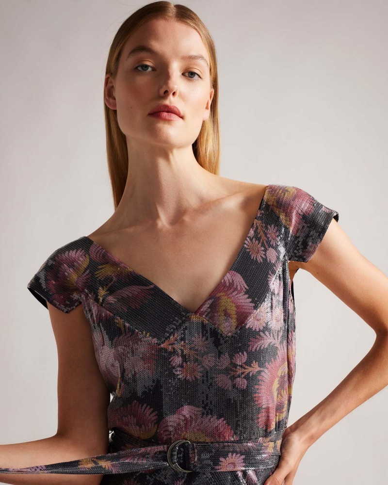 Ted Baker NINIA Bias Cut Self Belted Midi Rochie Negrii | 240YMGEKO