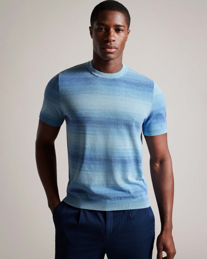 Ted Baker NOTTE SS Ombre Tricotate Tshirt Dk-Blue | 694RFILPS