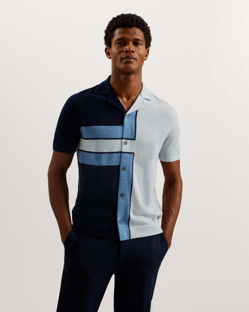 Ted Baker OAKALS Regular Colour Block Shirt Bleumarin | 670YBJICD