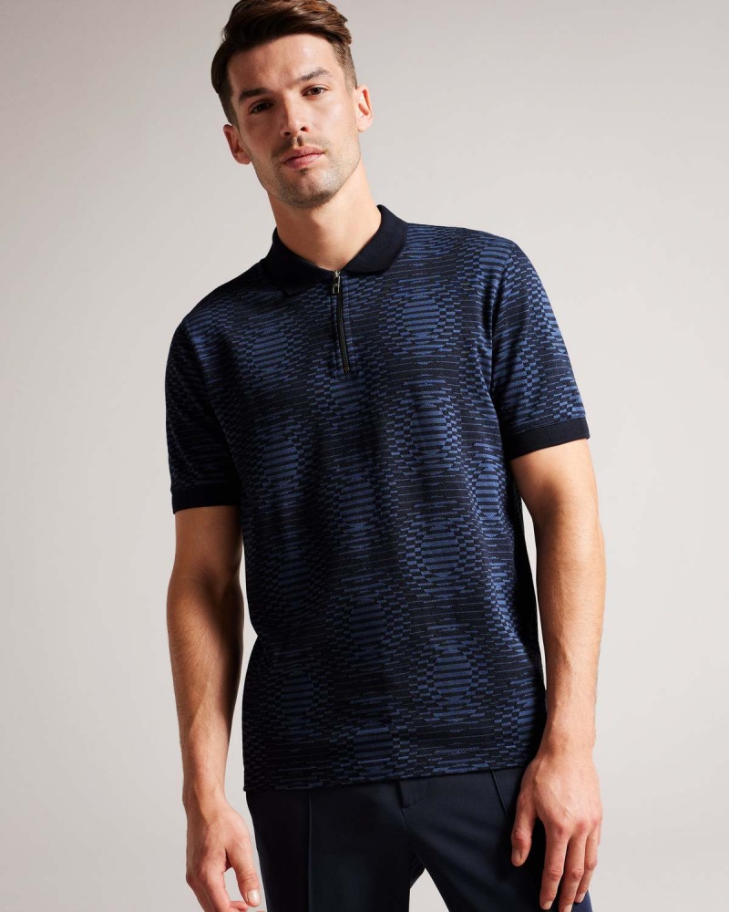 Ted Baker ONO SS Jacquard Distorted Spot Polo Bleumarin | 794EJWBDI