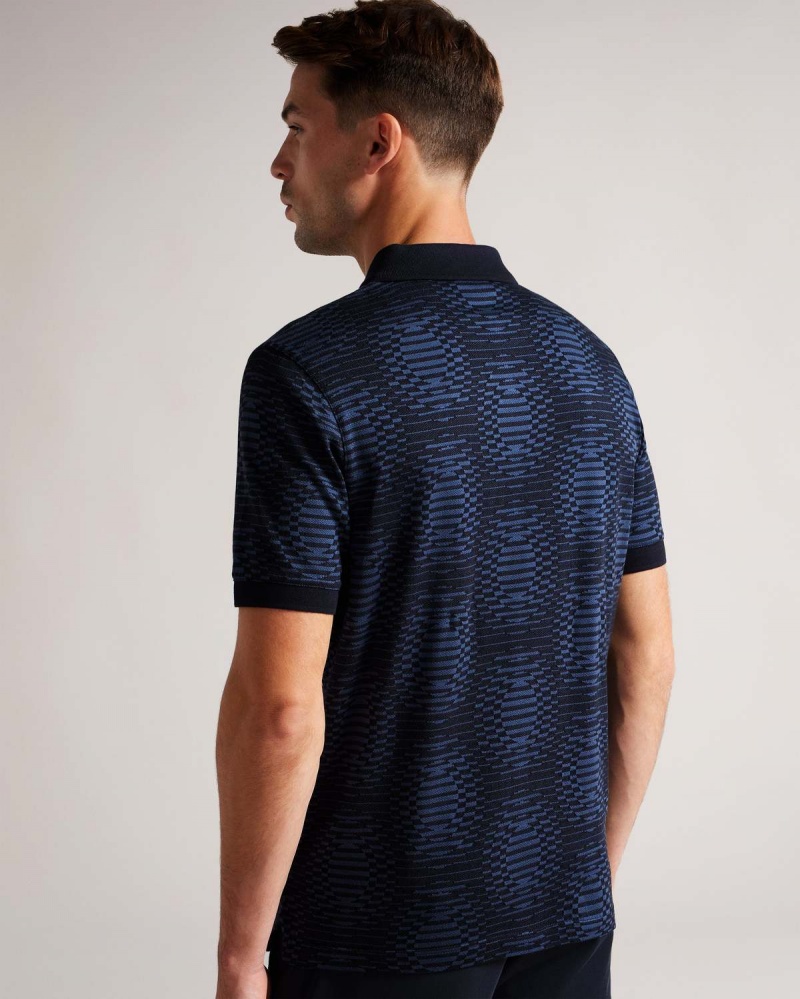 Ted Baker ONO SS Jacquard Distorted Spot Polo Bleumarin | 794EJWBDI