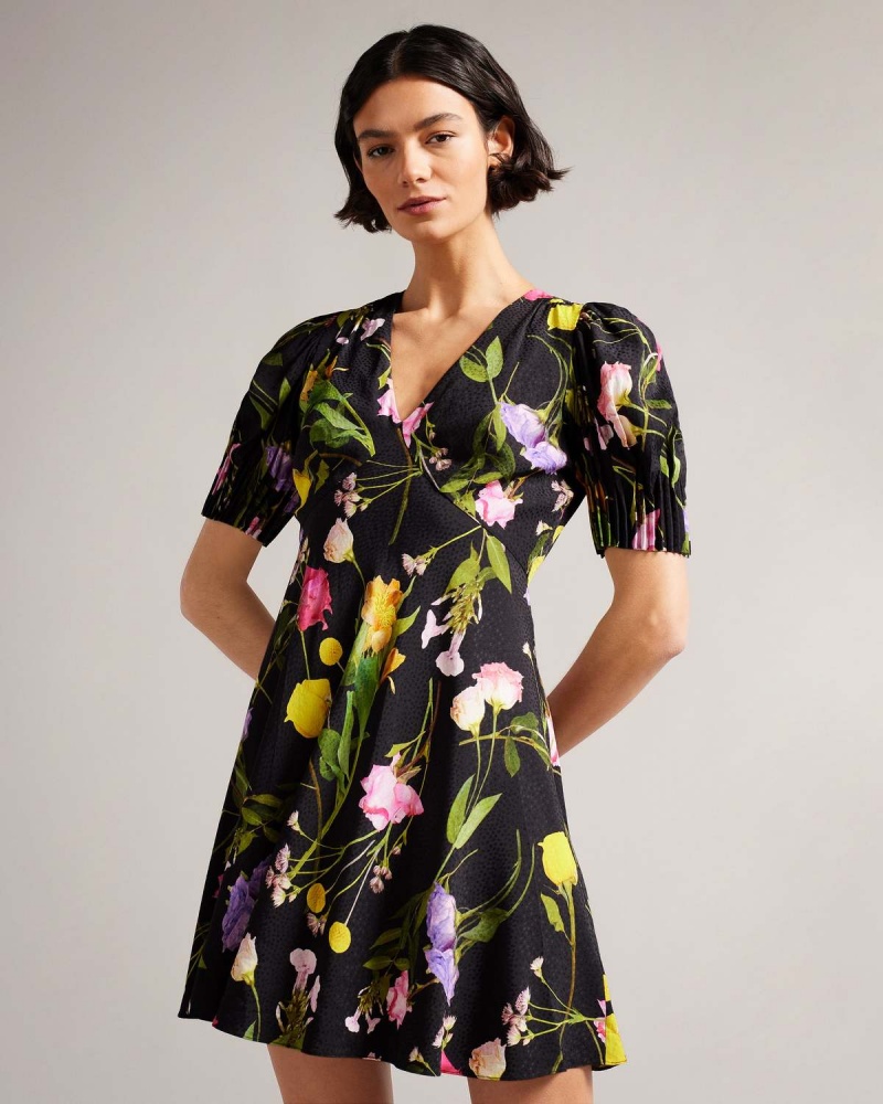 Ted Baker OPALLIE Mini Puff Sleeve Tea Rochie Negrii | 596NHLPDY