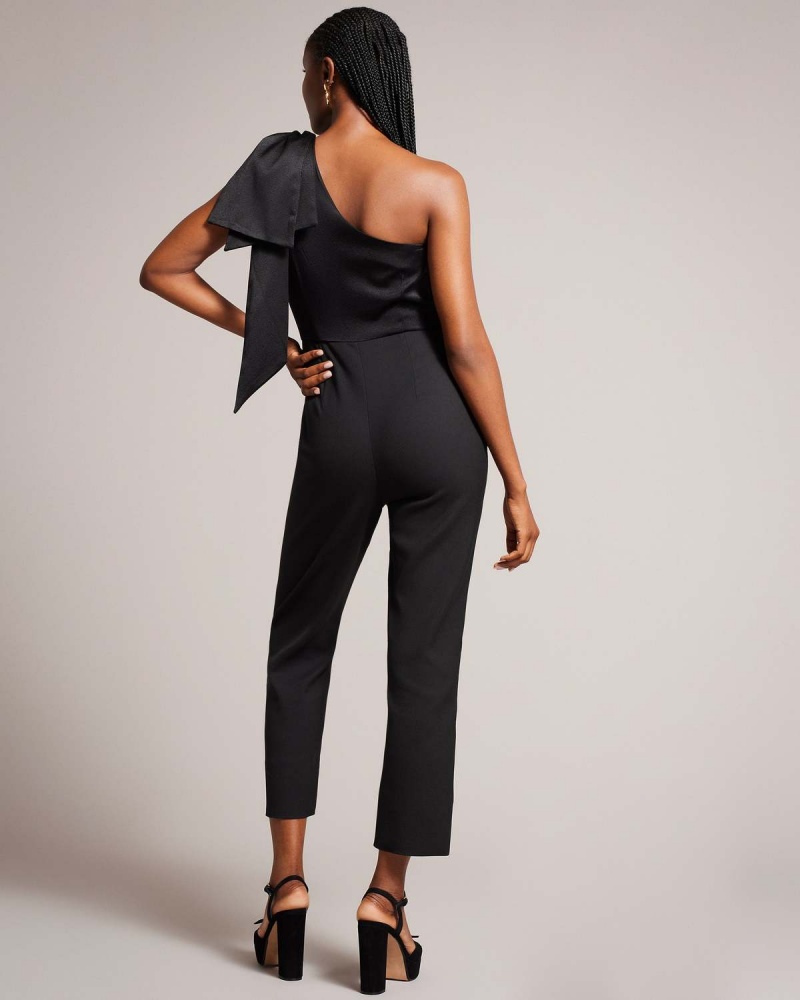 Ted Baker ORLIIE One Shoulder Jumpsuit with Giant Bow Detail Negrii | 017DOYCMS