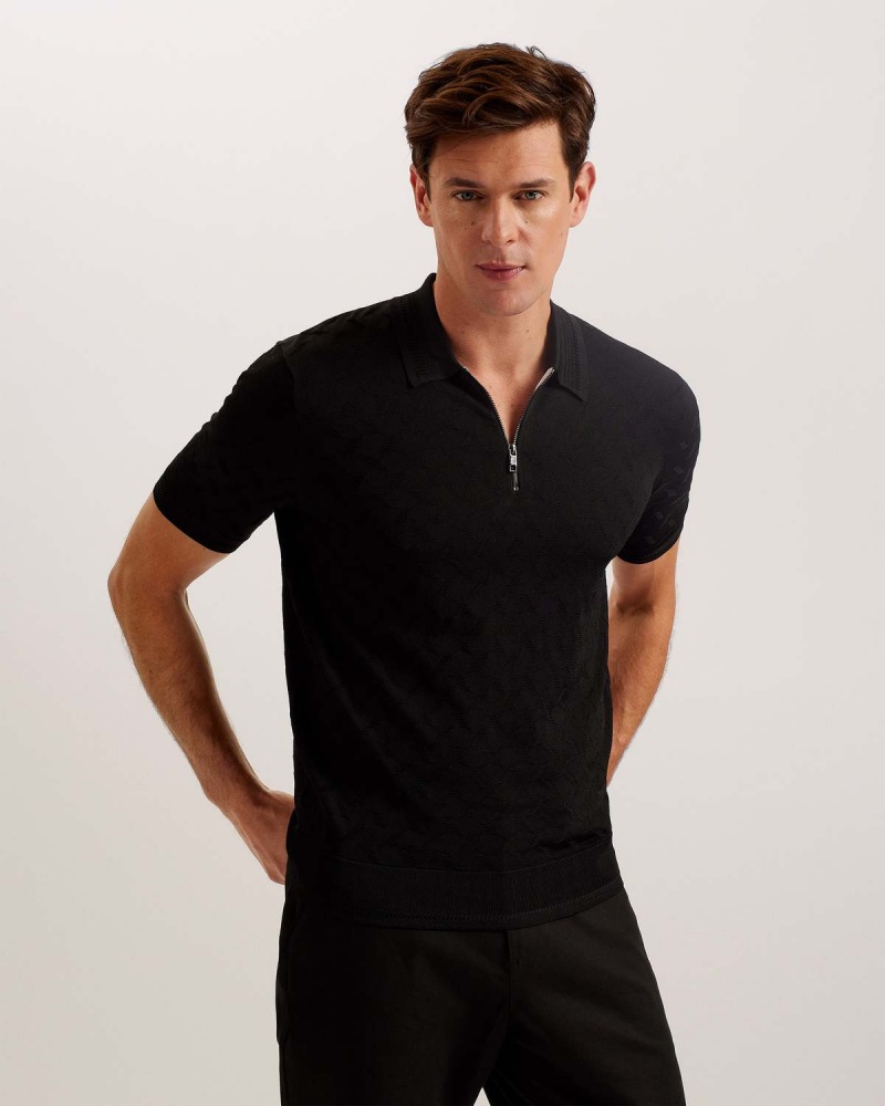 Ted Baker PALTON Regular SS Textured Polo Negrii | 146GIWHTL