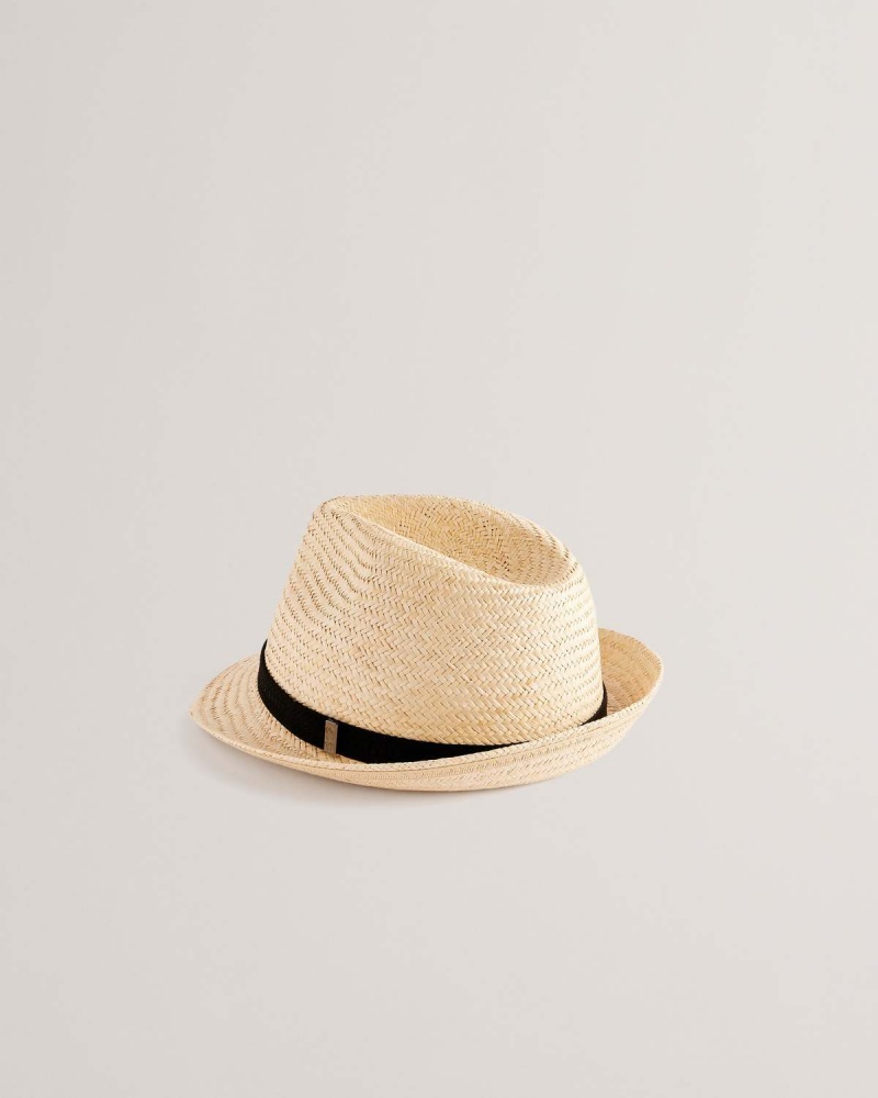 Ted Baker PANNS Straw Trilby Webbing Trim Hat Natural | 197QDZJWL