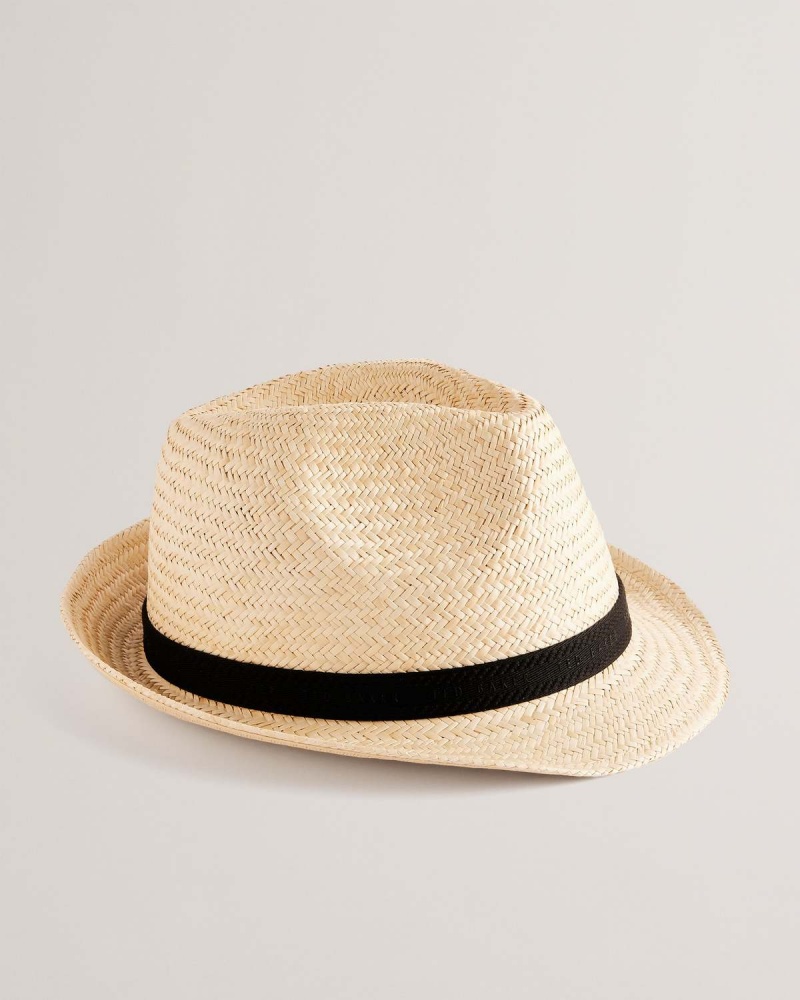 Ted Baker PANNS Straw Trilby Webbing Trim Hat Natural | 197QDZJWL